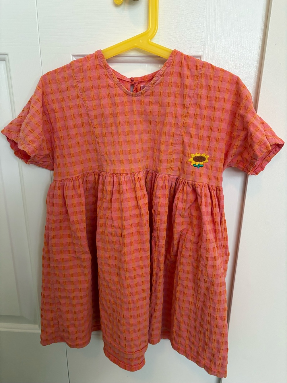 Bobo Choses Orange Vichy Checked Sunflower Dress